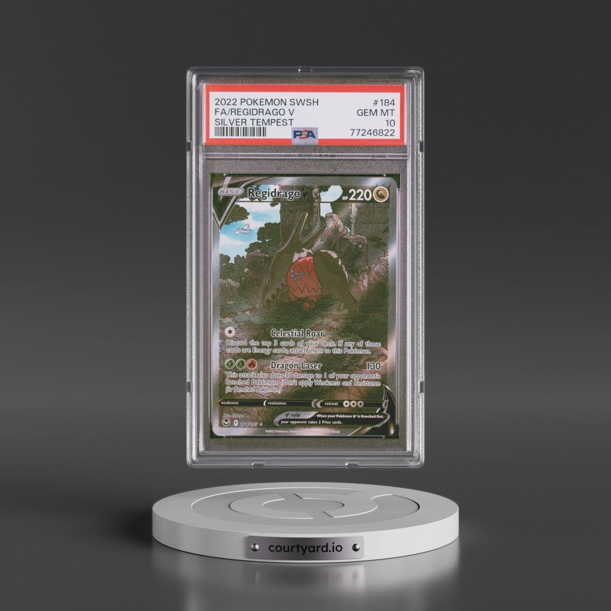 2022 Pokémon Sword & Shield Silver Tempest #184 Regidrago V - Holo Full Art (PSA 10 GEM MINT)