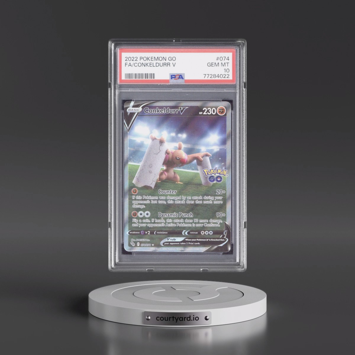 2022 Pokémon Go #074 Conkeldurr V - Holo Full Art (PSA 10 GEM MINT)