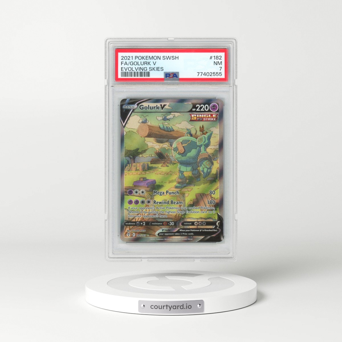 2021 Pokémon Sword & Shield Evolving Skies #182 Golurk V - Holo Full Art (PSA 7 NM)