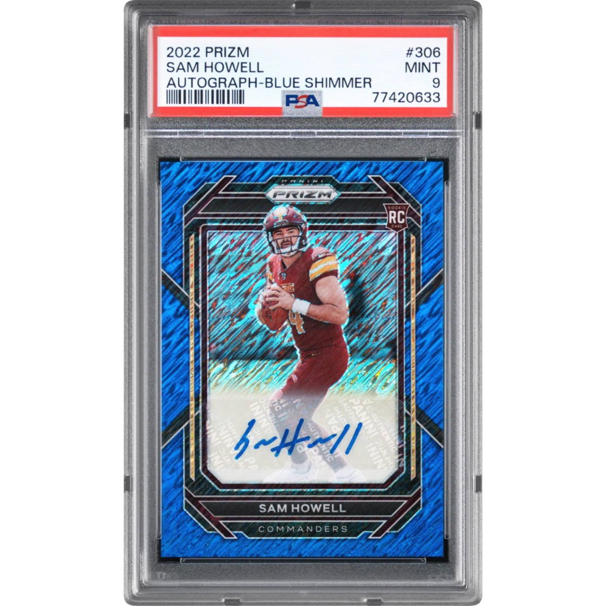 2022 Panini Prizm #306 Sam Howell - Autograph-Blue Shimmer (PSA 9 MINT)