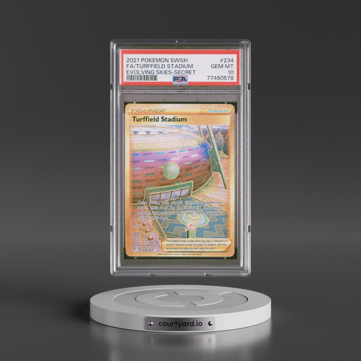 2021 Pokémon Sword & Shield Evolving Skies #234 Turffield Stadium - Full Art Secret (PSA 10 GEM MINT)