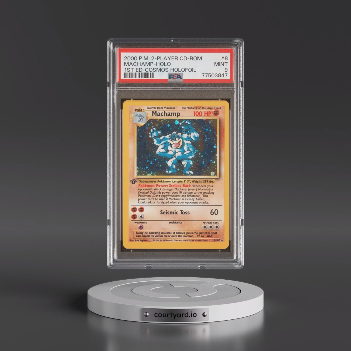 2000 Pokémon 2-Player CD-Rom Starter Set #8 Machamp - 1st Edition Cosmos Holofoil (PSA 9 MINT)