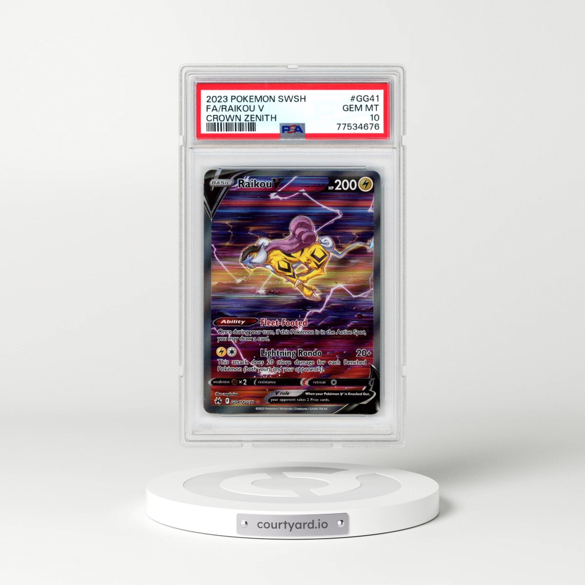 2023 Pokémon Sword and Shield Crown Zenith #GG41 Raikou V - Holo Full Art (PSA 10 GEM MINT)
