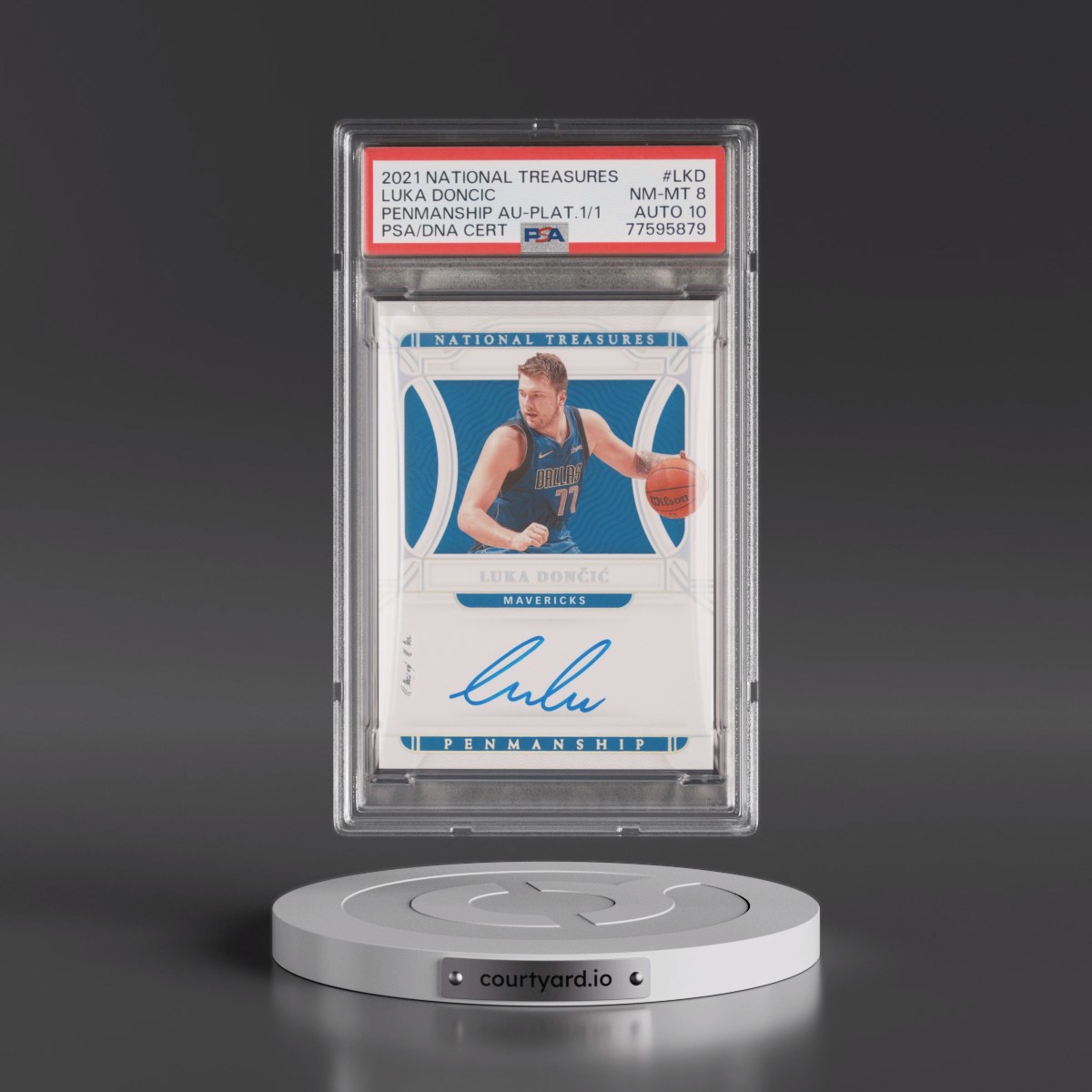 2021 Panini National Treasures Penmanship Autographs #LKD Luka Doncic - Platinum 1/1 (PSA 8 NM-MT)