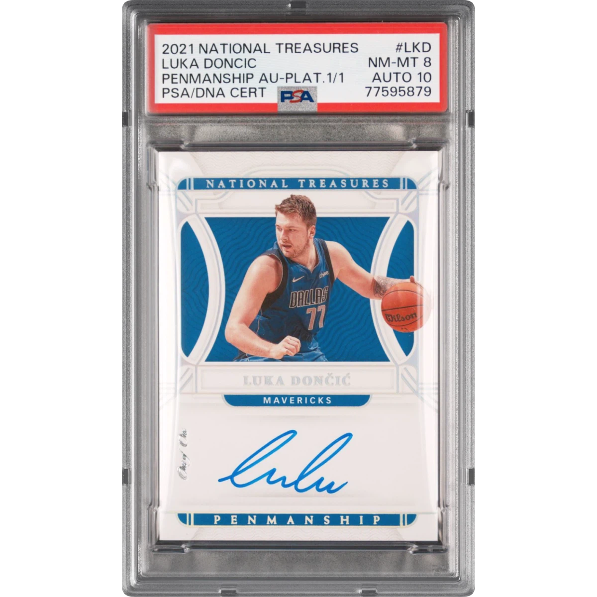 2021 Panini National Treasures Penmanship Autographs #LKD Luka Doncic - Platinum 1/1 (PSA 8 NM-MT)