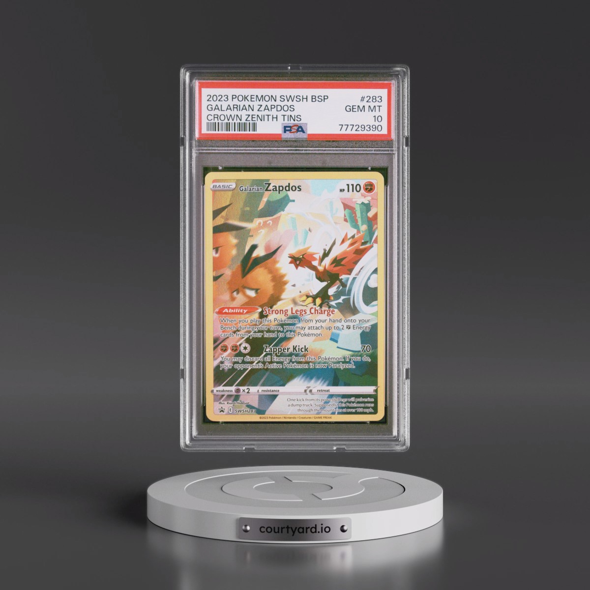 2023 Pokémon Swsh Black Star Promo #283 Galarian Zapdos - Crown Zenith Tins (PSA 10 GEM MINT)