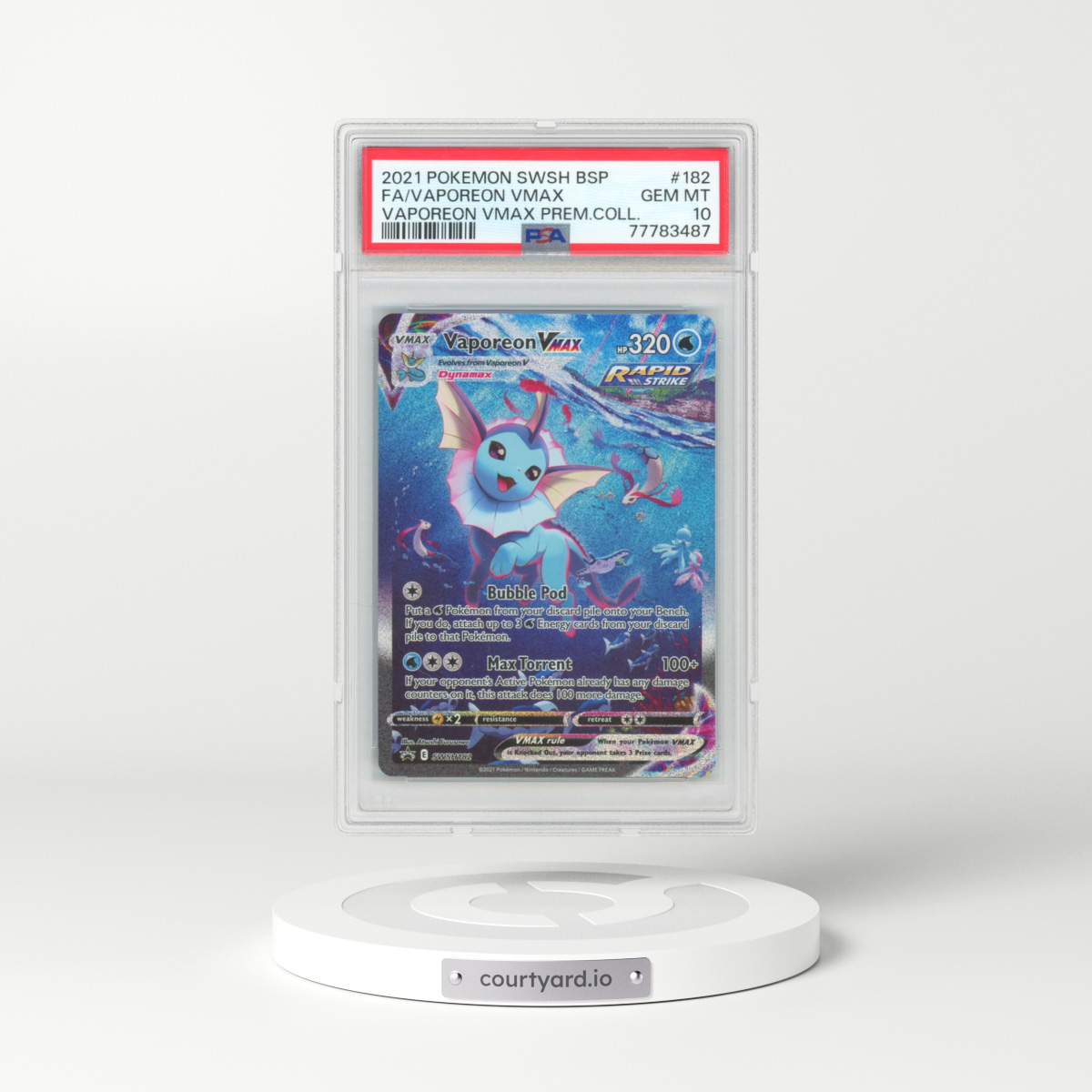 2021 Pokémon Swsh Black Star Promo #182 Vaporeon Vmax - Full Art Vaporeon Vmax Premium Collection (PSA 10 GEM MINT)