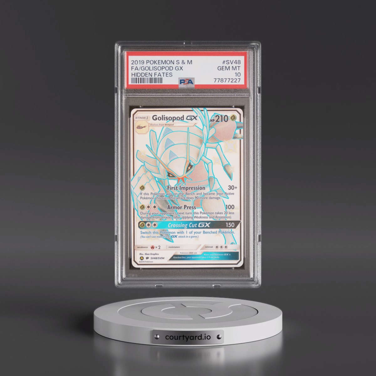 2019 Pokémon Sun & Moon Hidden Fates #SV48 Golisopod GX - Holo Full Art (PSA 10 GEM MINT)