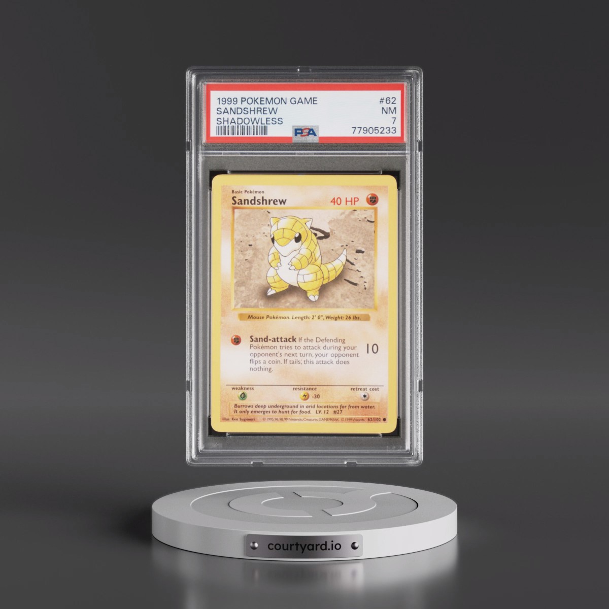 1999 Pokémon Game #62 Sandshrew - Shadowless (PSA 7 NM)