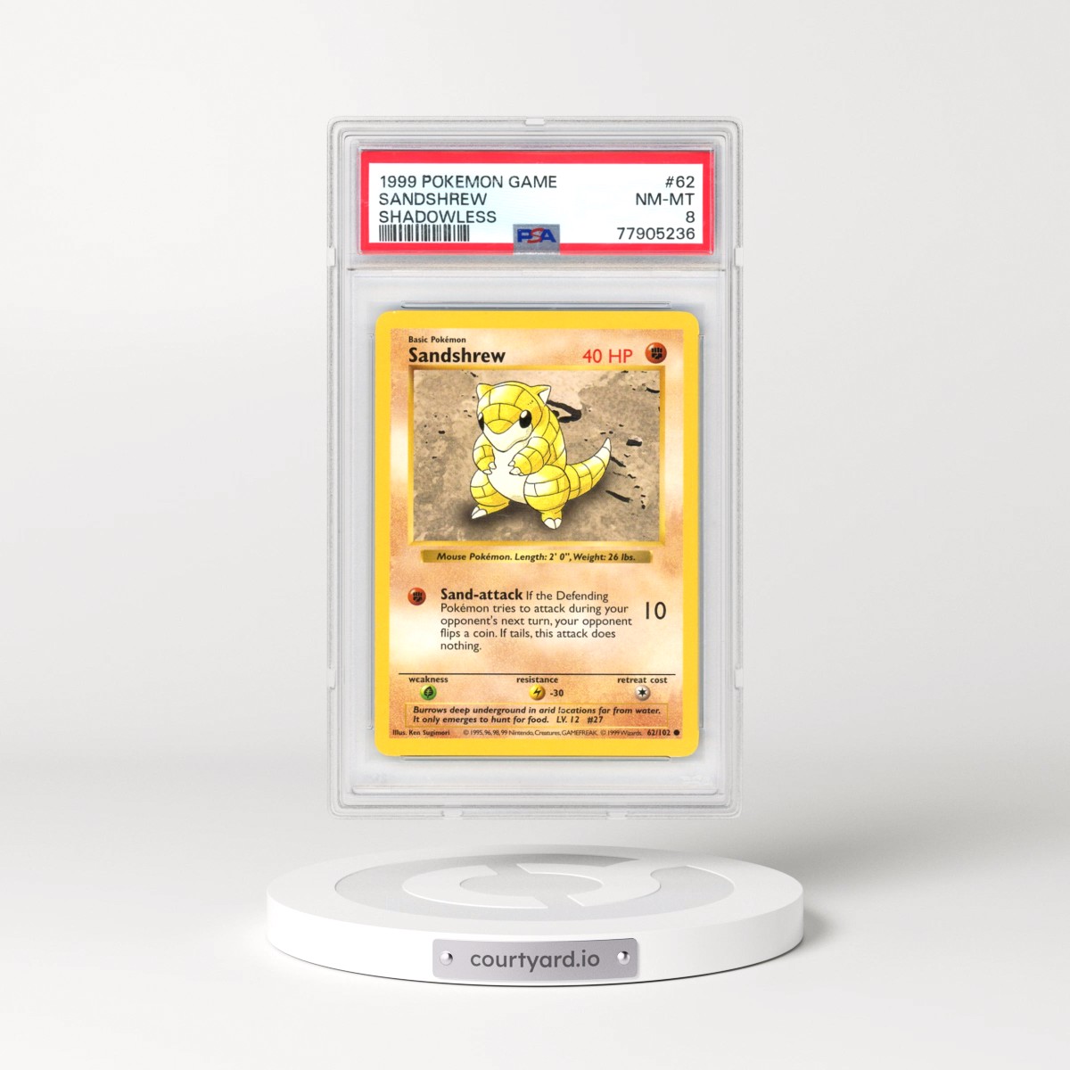 1999 Pokémon Game #62 Sandshrew - Shadowless (PSA 8 NM-MT)