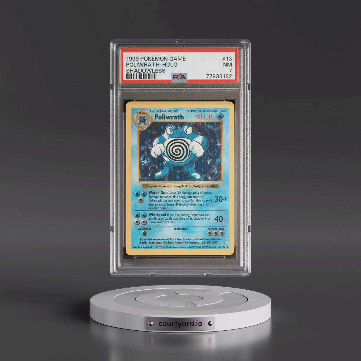 1999 Pokémon Game #13 Poliwrath - Holo Shadowless (PSA 7 NM)