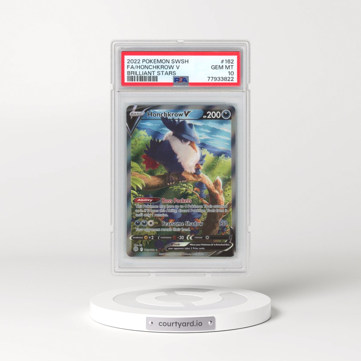 2022 Pokémon Sword & Shield Brilliant Stars #162 Honchkrow V - Holo Full Art (PSA 10 GEM MINT)