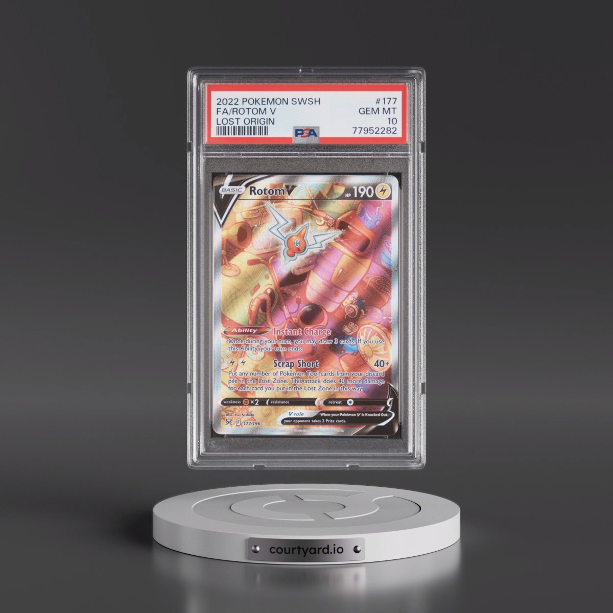 2022 Pokémon Sword & Shield Lost Origin Rotom V - Holo Full Art #177 PSA 10