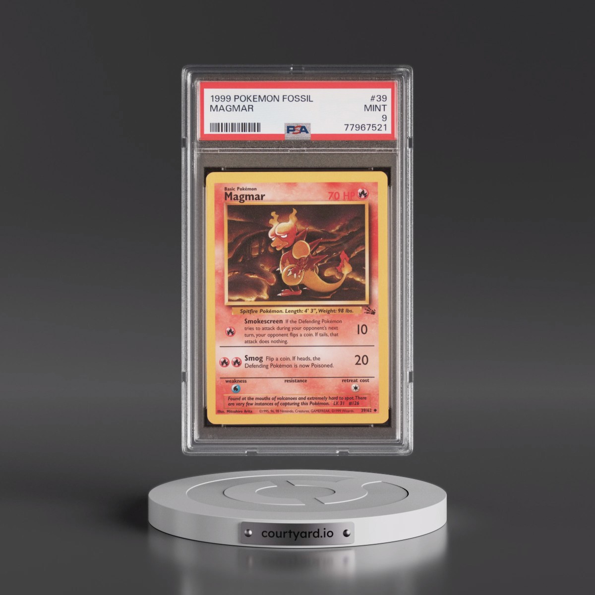 1999 Pokémon Fossil #39 Magmar (PSA 9 MINT)