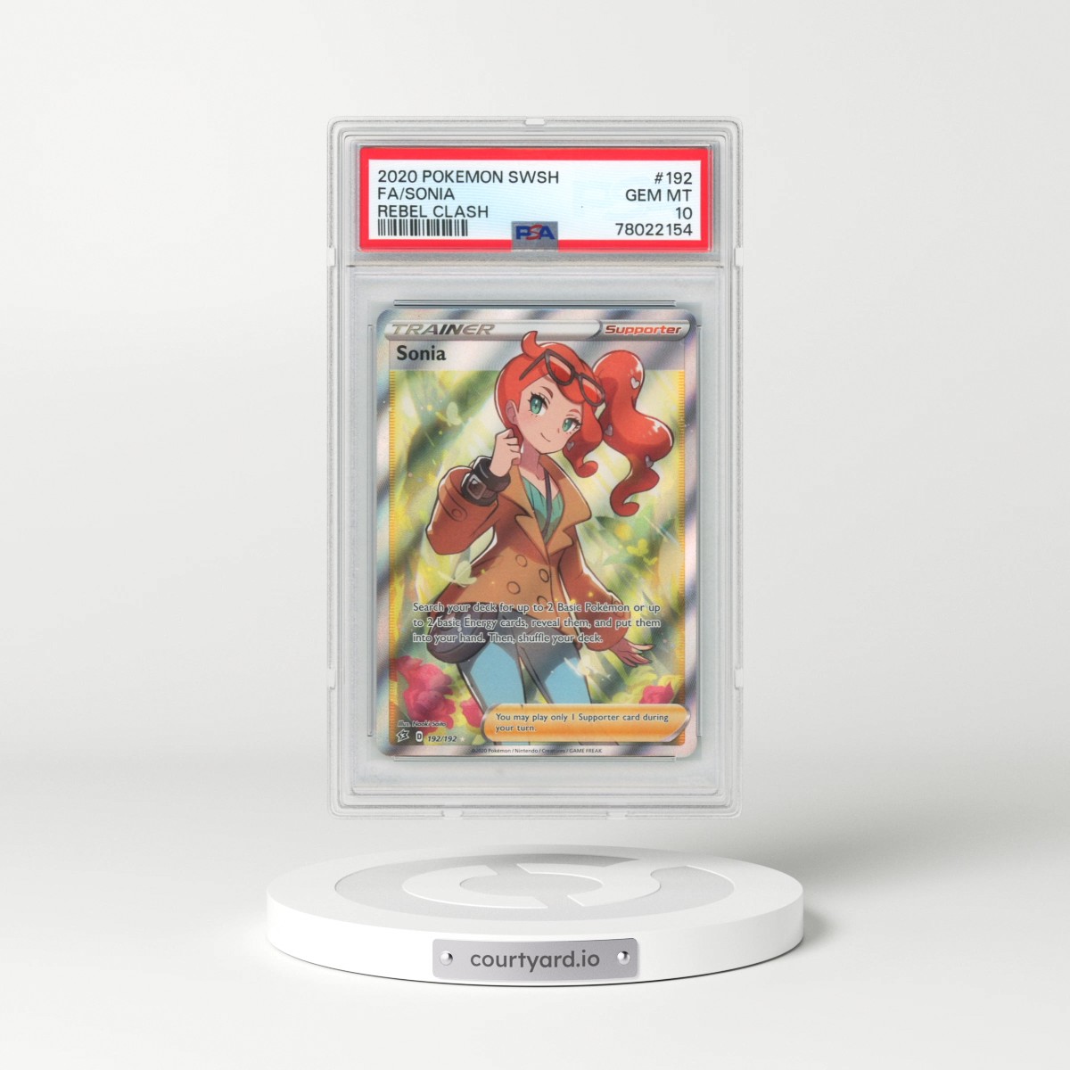 2020 Pokémon Sword & Shield Rebel Clash #192 Sonia - Full Art (PSA 10 GEM MINT)