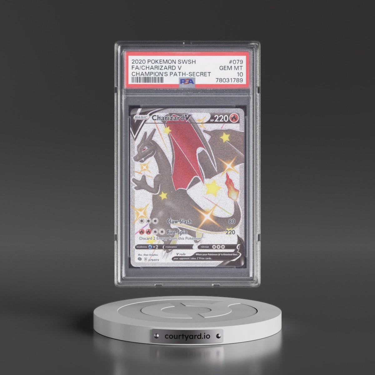 2020 Pokémon Sword & Shield Champion's Path #079 Charizard V - Holo Full Art Secret (PSA 10 GEM MINT)