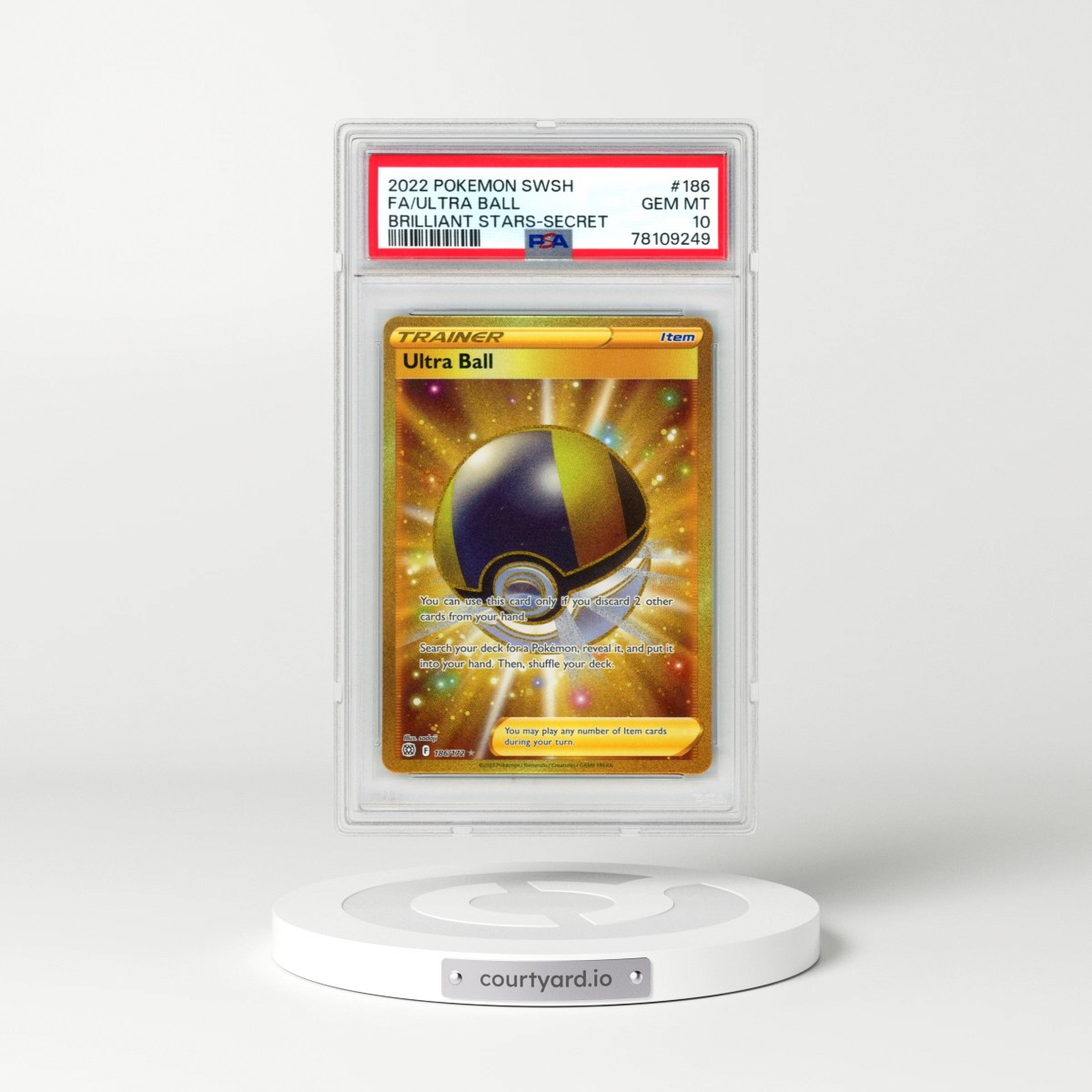 2022 Pokémon Sword & Shield Brilliant Stars #186 Ultra Ball - Full Art Secret (PSA 10 GEM MINT)
