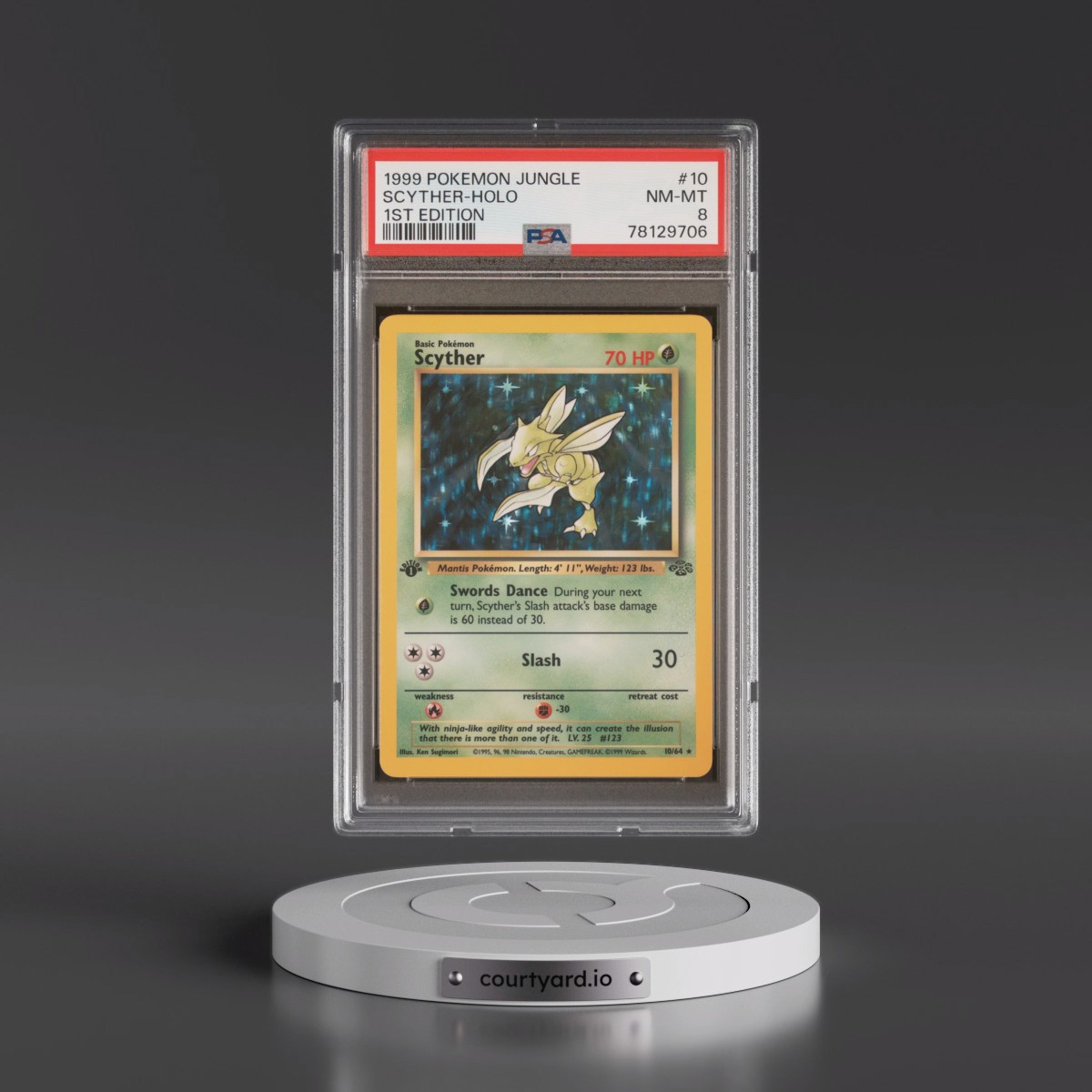 1999 Pokémon Jungle #10 Scyther - 1st Edition Holo (PSA 8 NM-MT)