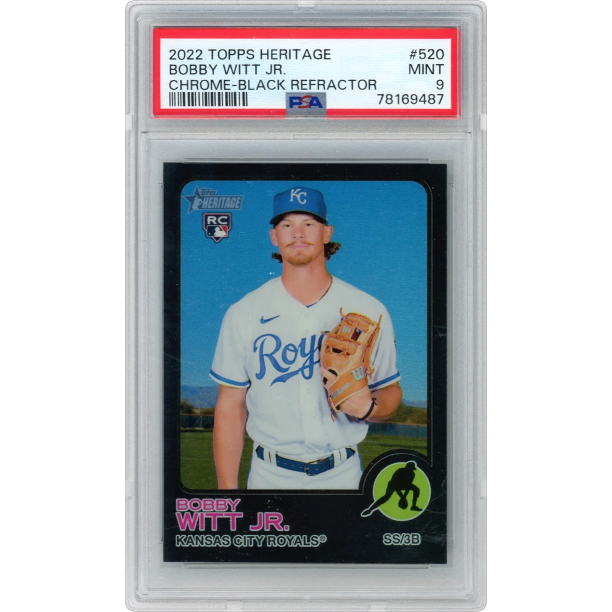 2022 Topps Heritage #520 Bobby Witt Jr. - Chrome-Black Refractor (PSA 9 MINT)