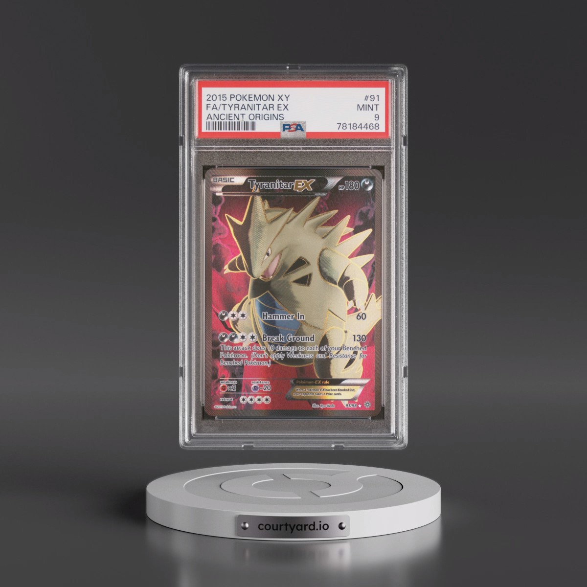 2015 Pokémon XY Ancient Origins #91 Tyranitar EX - Holo Full Art (PSA 9 MINT)