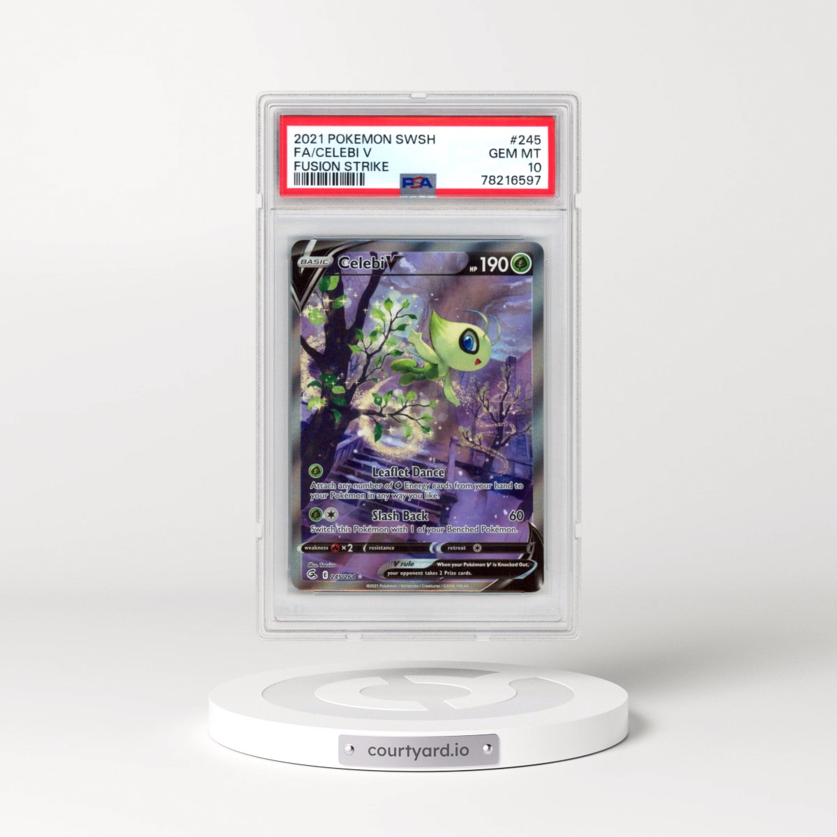 2021 Pokémon Sword & Shield Fusion Strike #245 Celebi V - Holo Full Art (PSA 10 GEM MINT)
