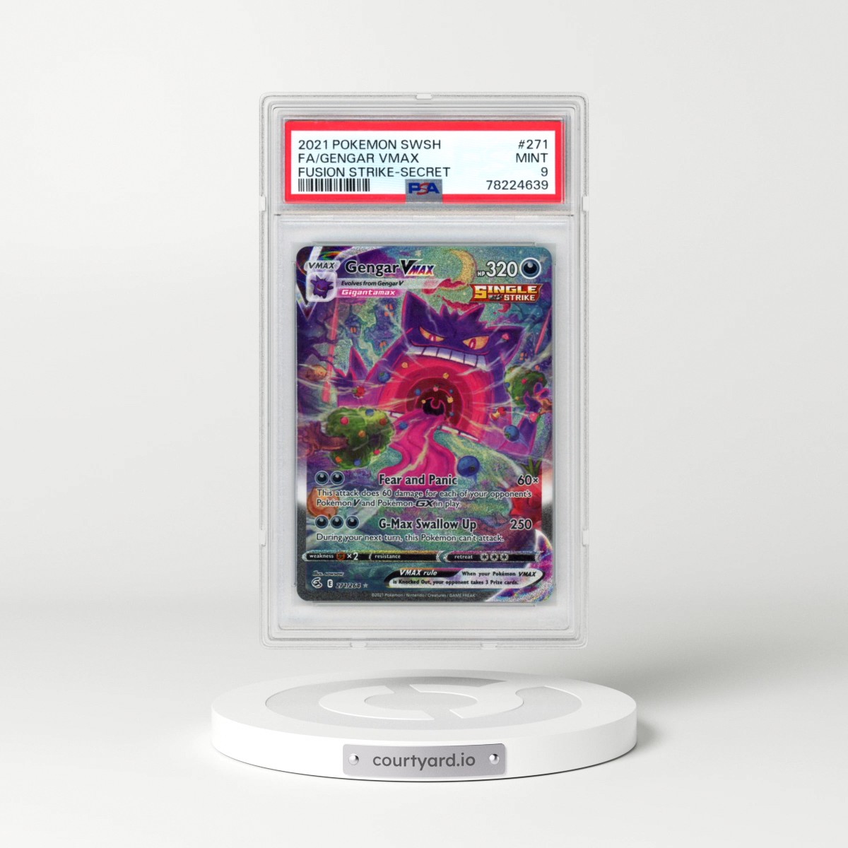 2021 Pokémon Sword & Shield Fusion Strike #271 Gengar Vmax - Full Art Secret (PSA 9 MINT)