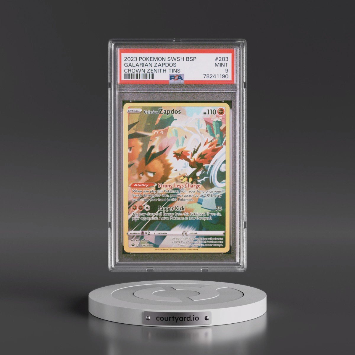 2023 Pokémon Swsh Black Star Promo #283 Galarian Zapdos - Crown Zenith Tin (PSA 9 MINT)