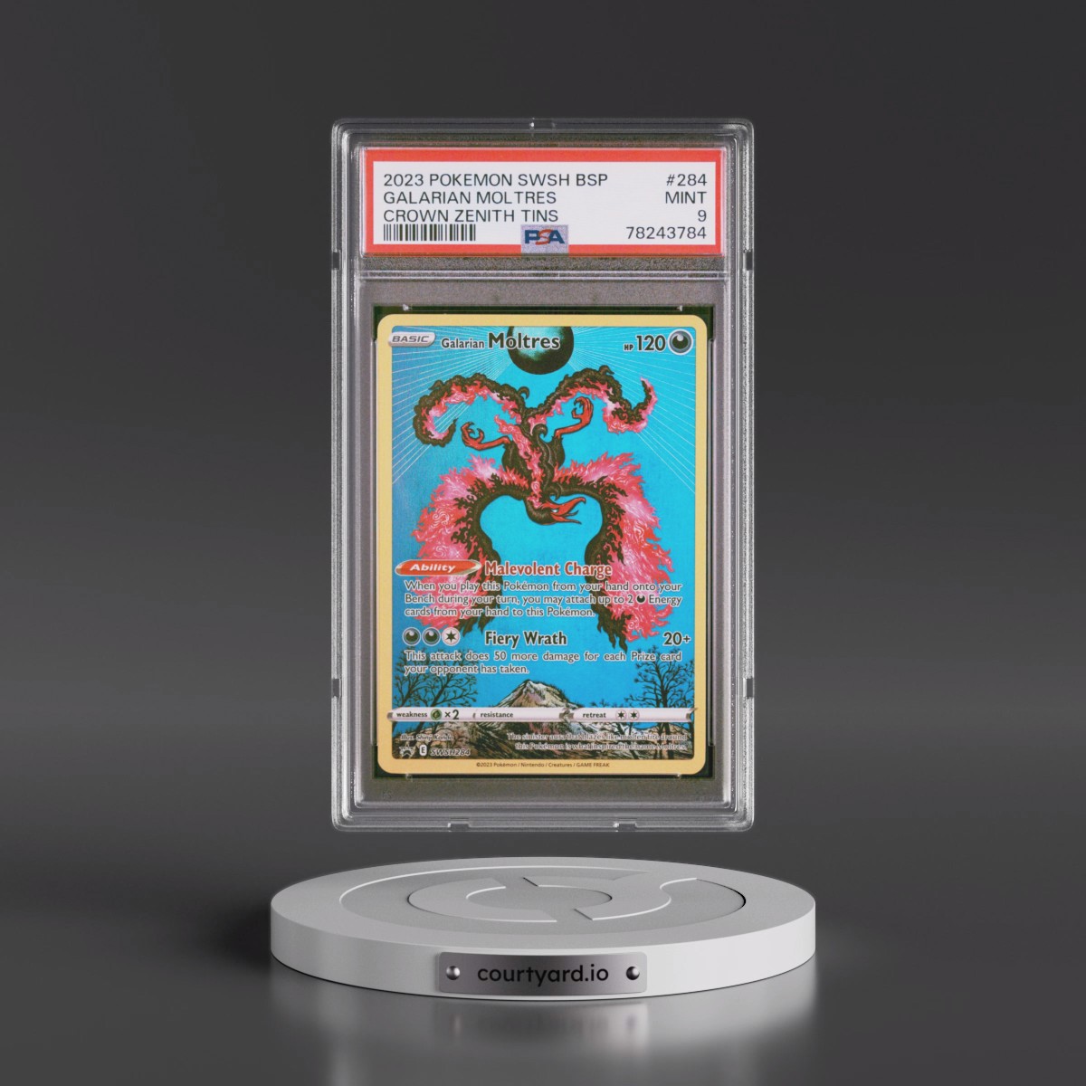 2023 Pokémon Swsh Black Star Promo #284 Galarian Moltres - Crown Zenith Tin (PSA 9 MINT)