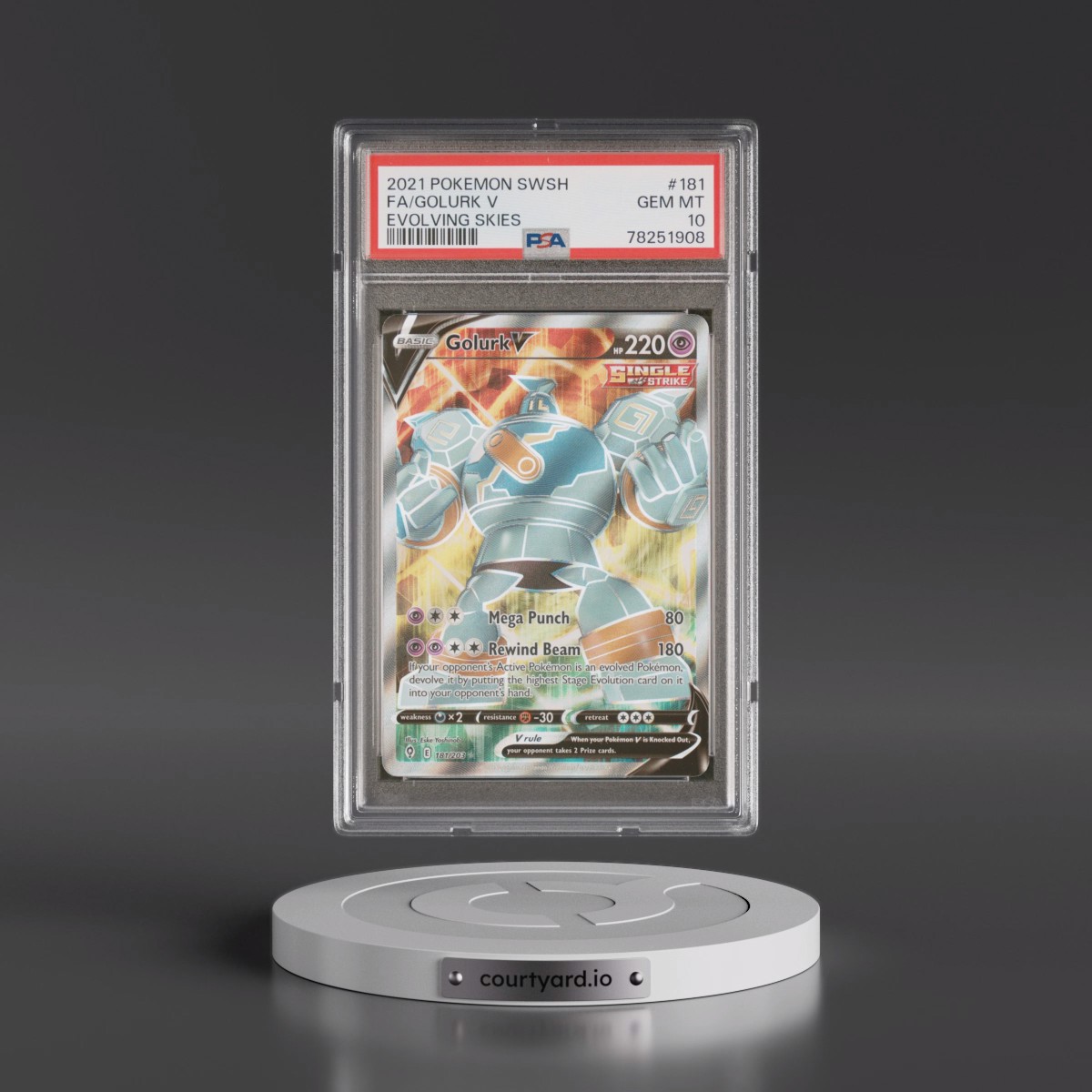 2021 Pokémon Sword & Shield Evolving Skies #181 Golurk V - Holo Full Art (PSA 10 GEM MINT)