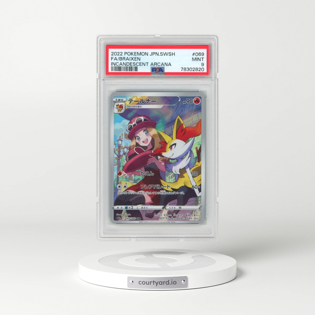 2022 Pokémon Sword & Shield Incandescent Arcana #069 Braixen - Full Art (PSA 9 MINT)
