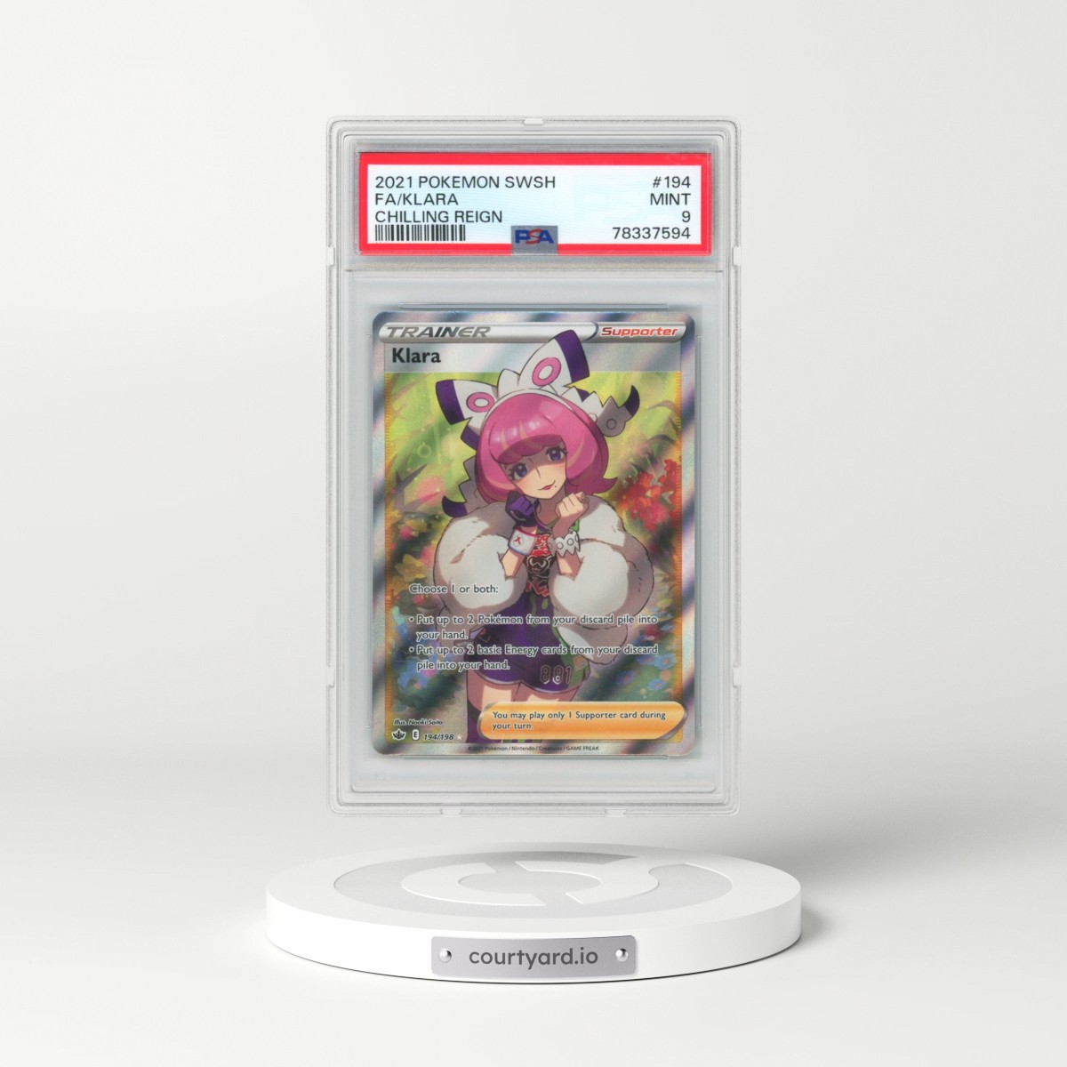 2021 Pokémon Sword & Shield Chilling Reign #194 Klara - Full Art (PSA 9 MINT)