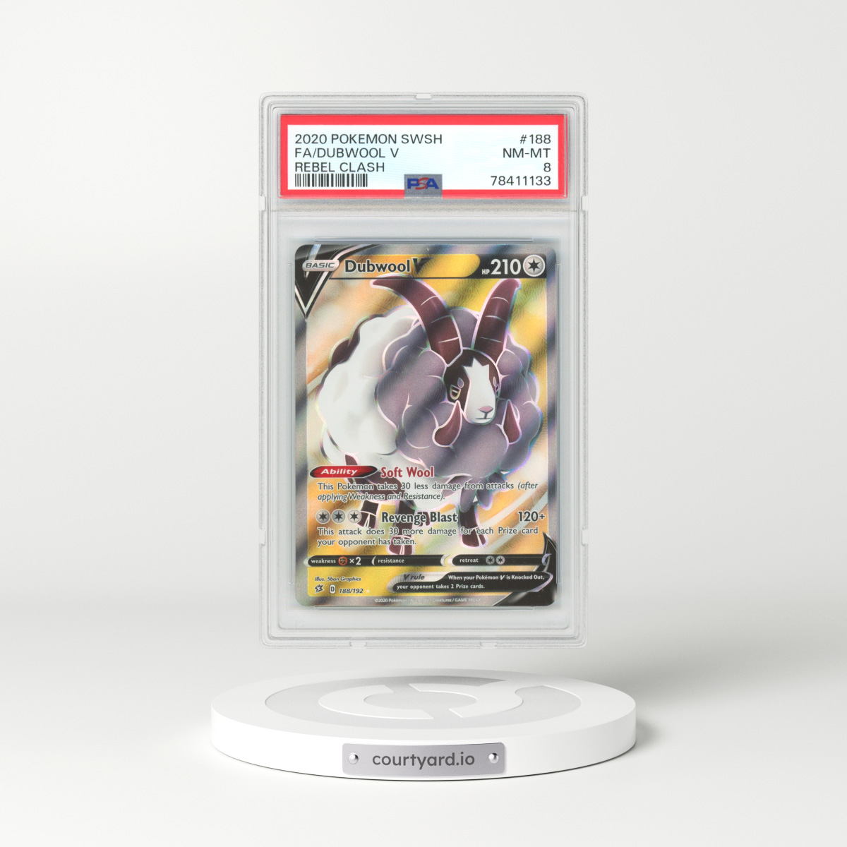 2020 Rebel Clash #188 Dubwool V - Full Art Holo (PSA 8 NM-MT)