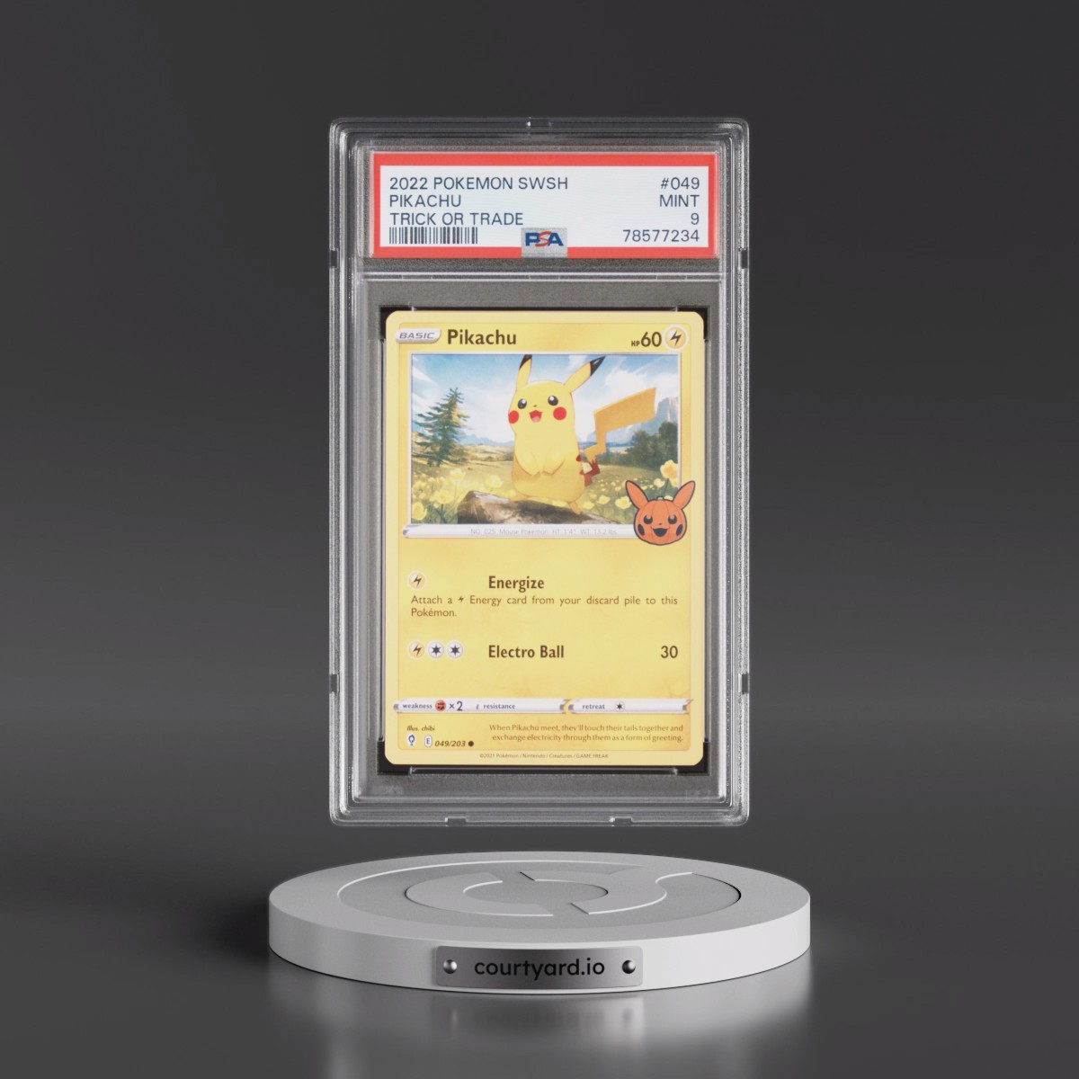 2021 Pokémon Sword & Shield Evolving Skies #049 Pikachu - Trick or Trade 2022 (PSA 9 MINT)