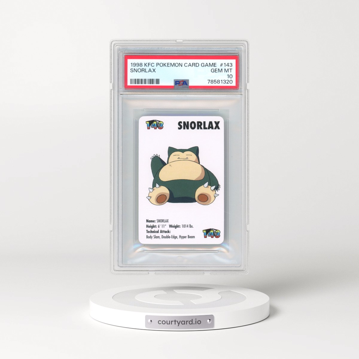 1998 Kfc Pokémon Card Game #143 Snorlax (PSA 10 GEM MINT)