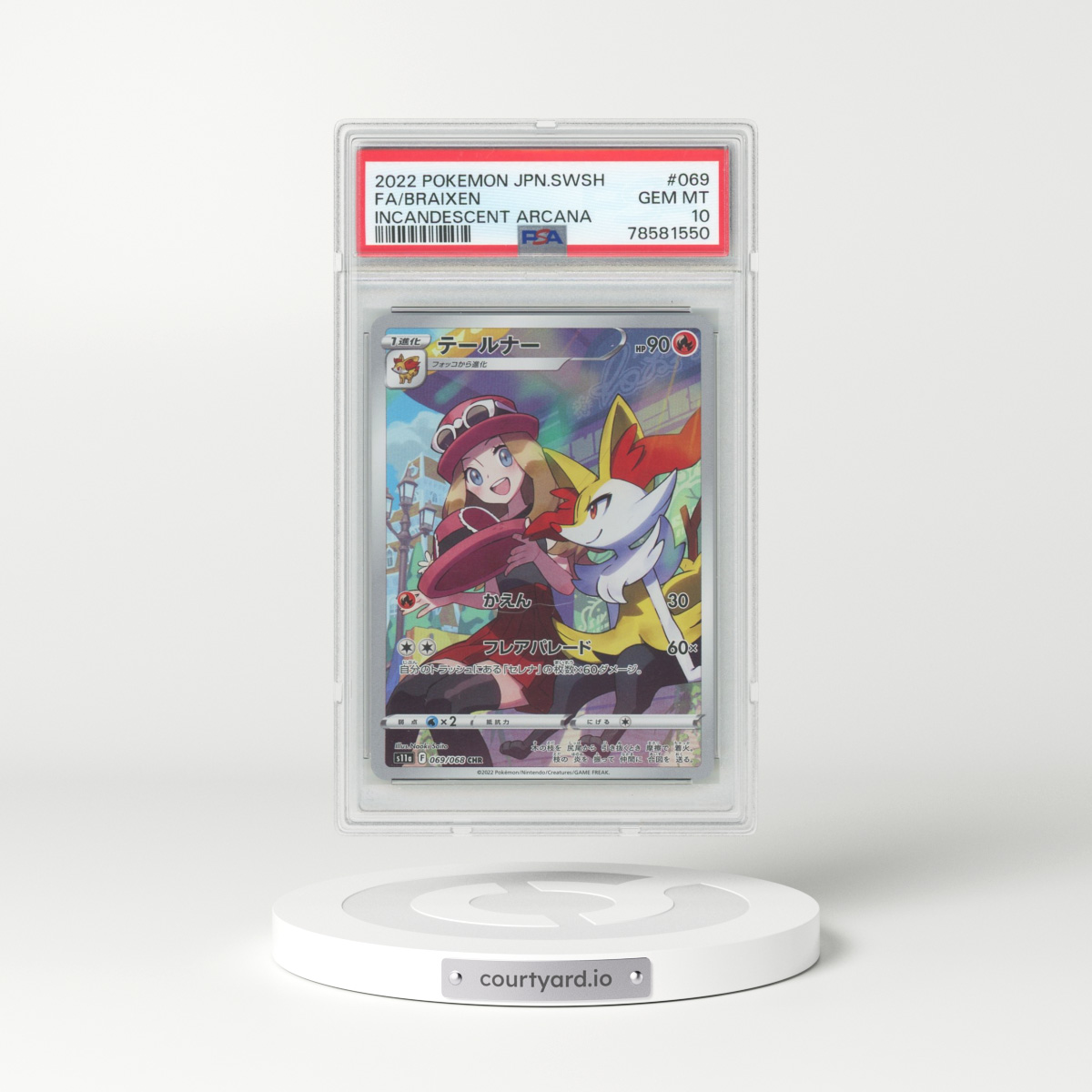 2022 Pokémon Sword & Shield Incandescent Arcana #069 Braixen - Full Art (PSA 10 GEM MINT)