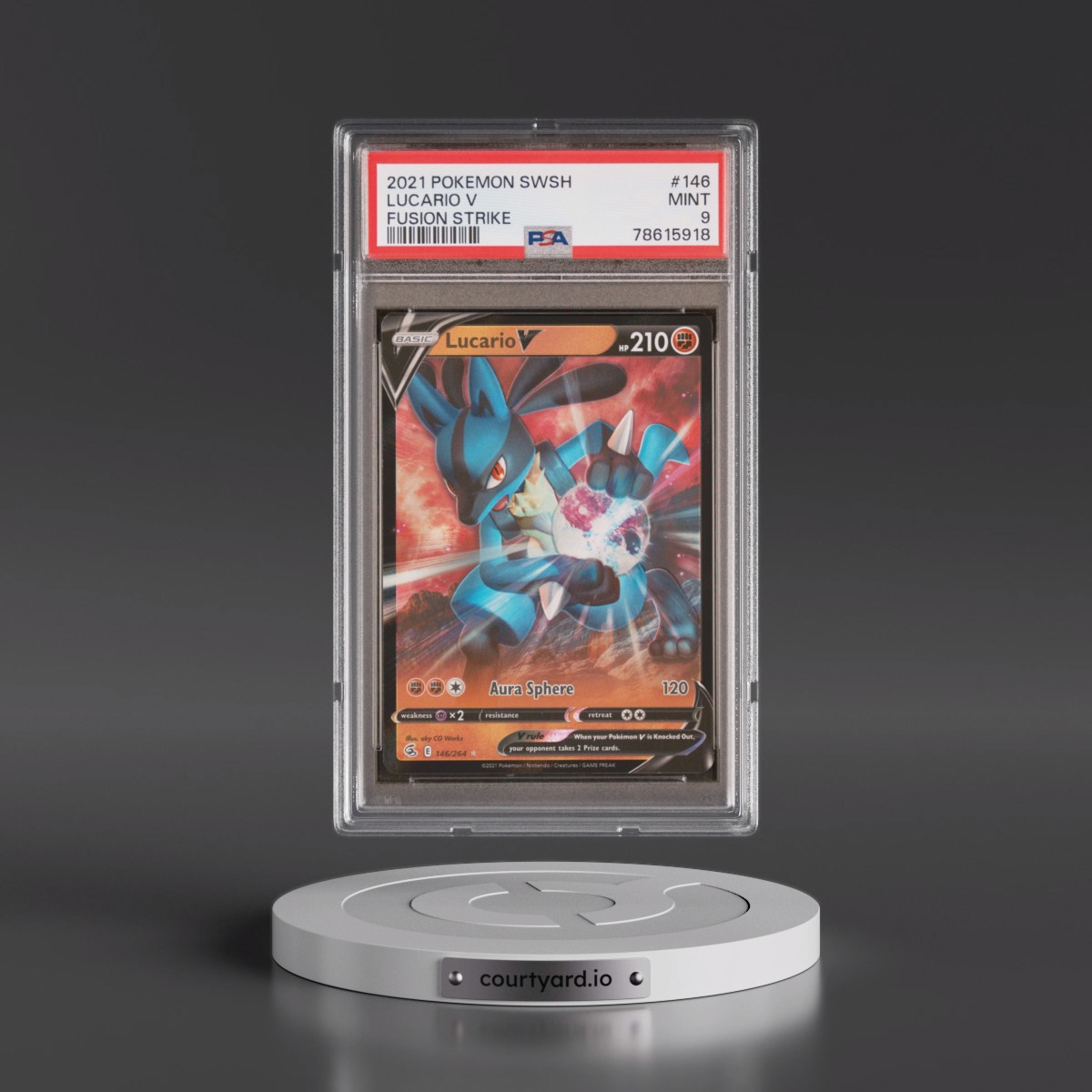 2021 Pokémon Sword & Shield Fusion Strike #146 Lucario V - Holo (PSA 9 MINT)