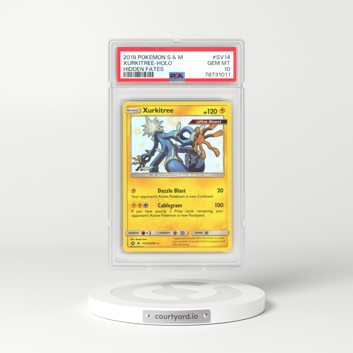 2019 Pokémon Sun & Moon Hidden Fates #SV14 Xurkitree - Holo (PSA 10 GEM MINT)