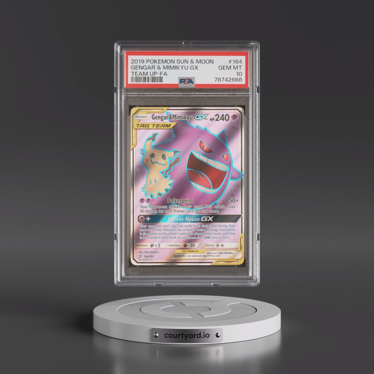 2019 Pokémon Sun & Moon Team Up #164 Gengar & Mimikyu GX - Holo Full Art (PSA 10 GEM MINT)