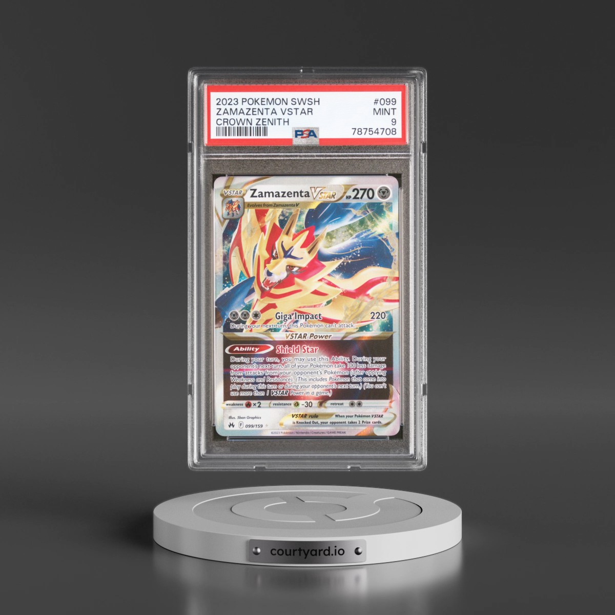2023 Pokémon Sword and Shield Crown Zenith #099 Zamazenta Vstar (PSA 9 MINT)