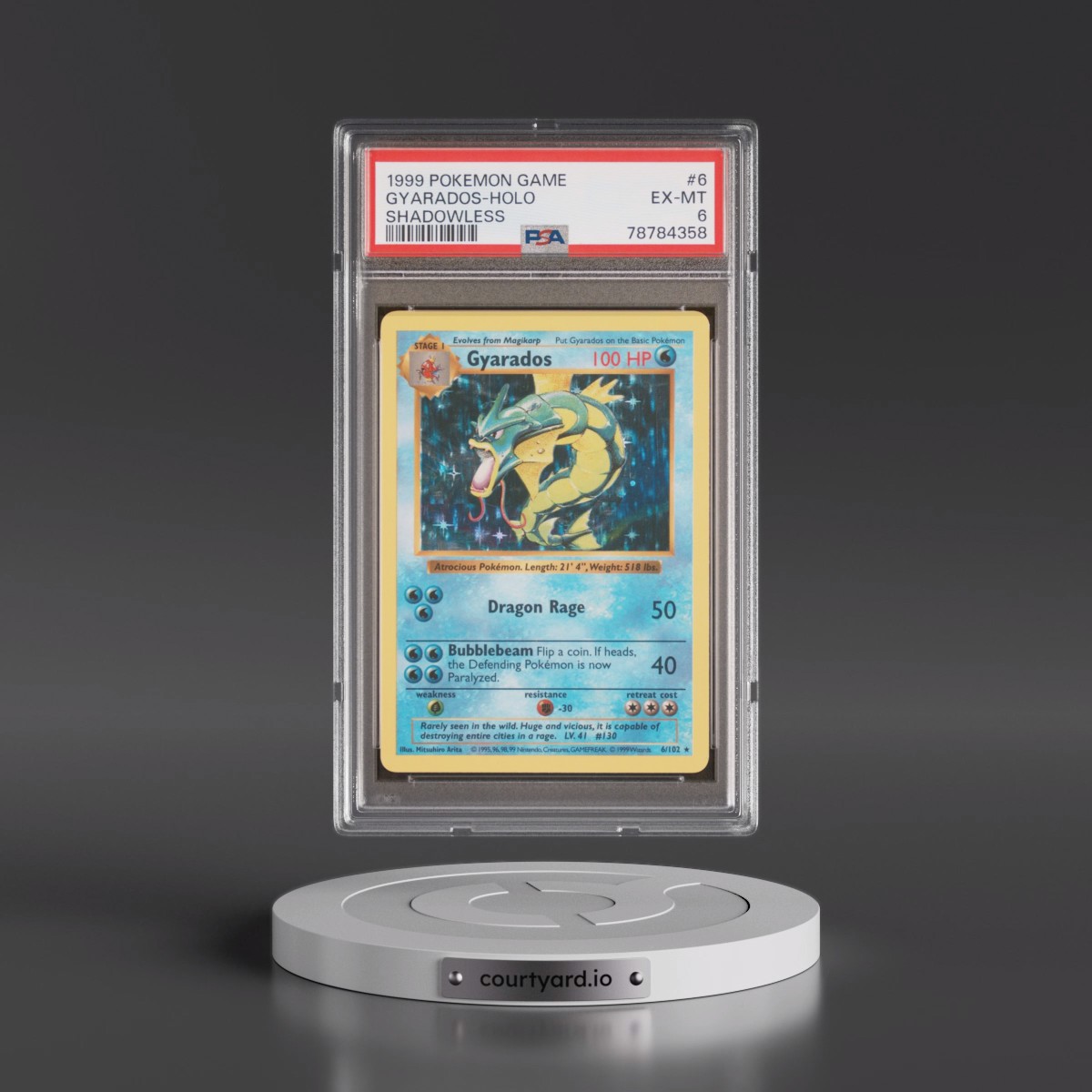 1999 Pokémon Game #6 Gyarados - Holo Shadowless (PSA 6 EX-MT)