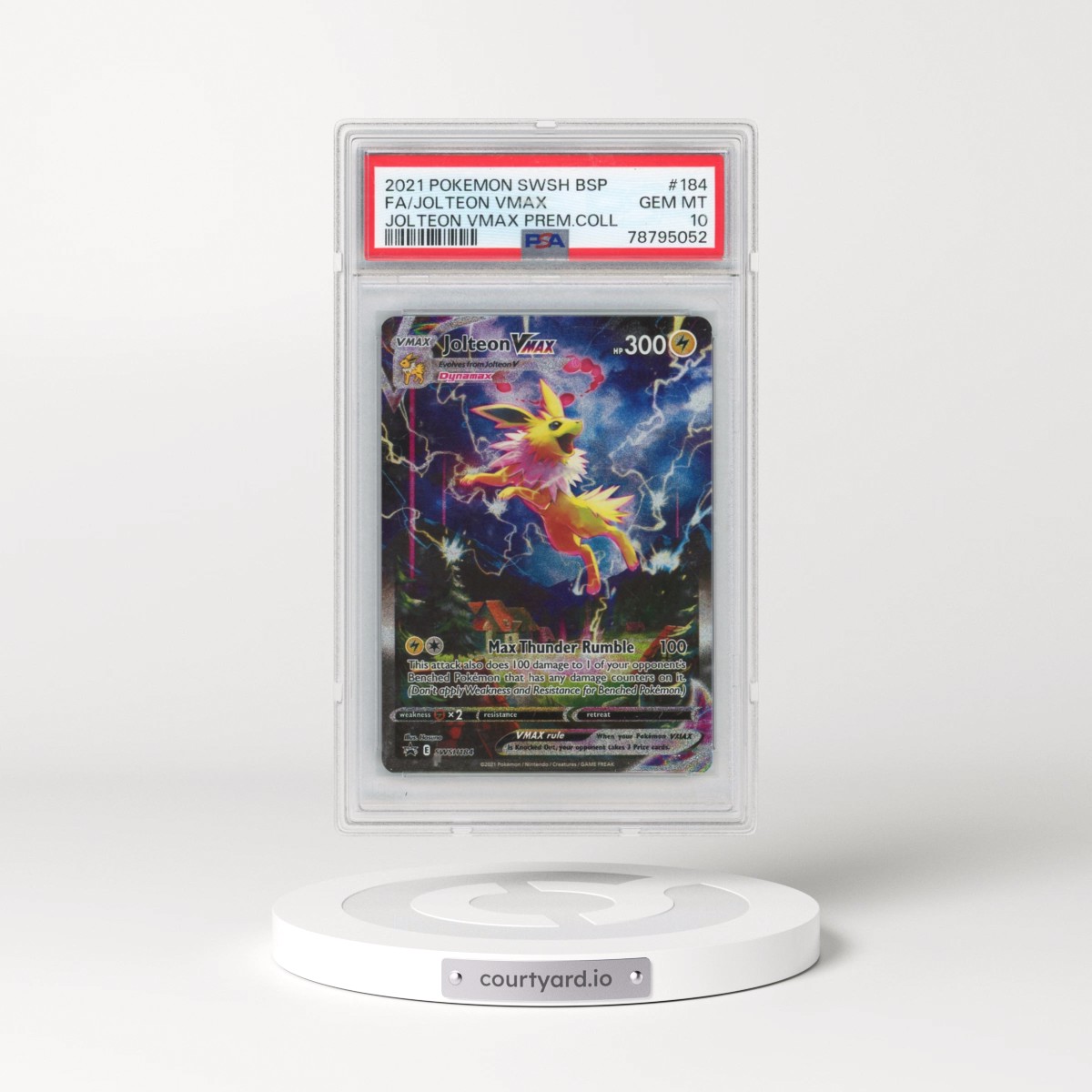 2021 Pokémon Swsh Black Star Promo #184 Jolteon Vmax - Full Art Jolteon Vmax Premium Collection (PSA 10 GEM MINT)