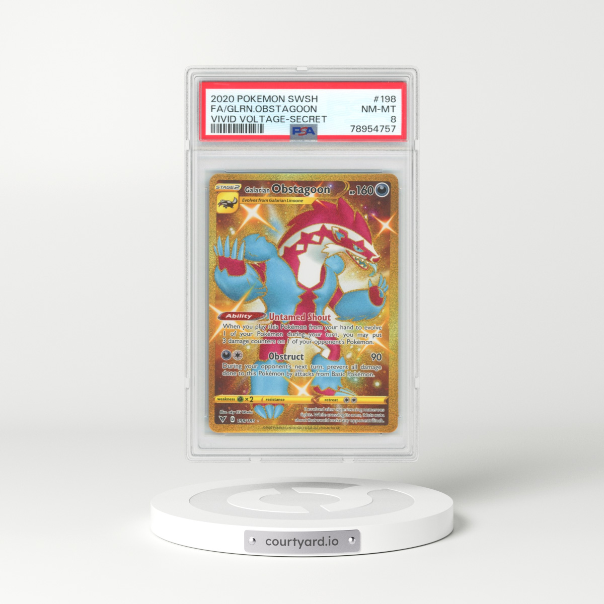 2020 Vivid Voltage #198 Galarian Obstagoon - Full Art Holo (PSA 8 NM-MT)
