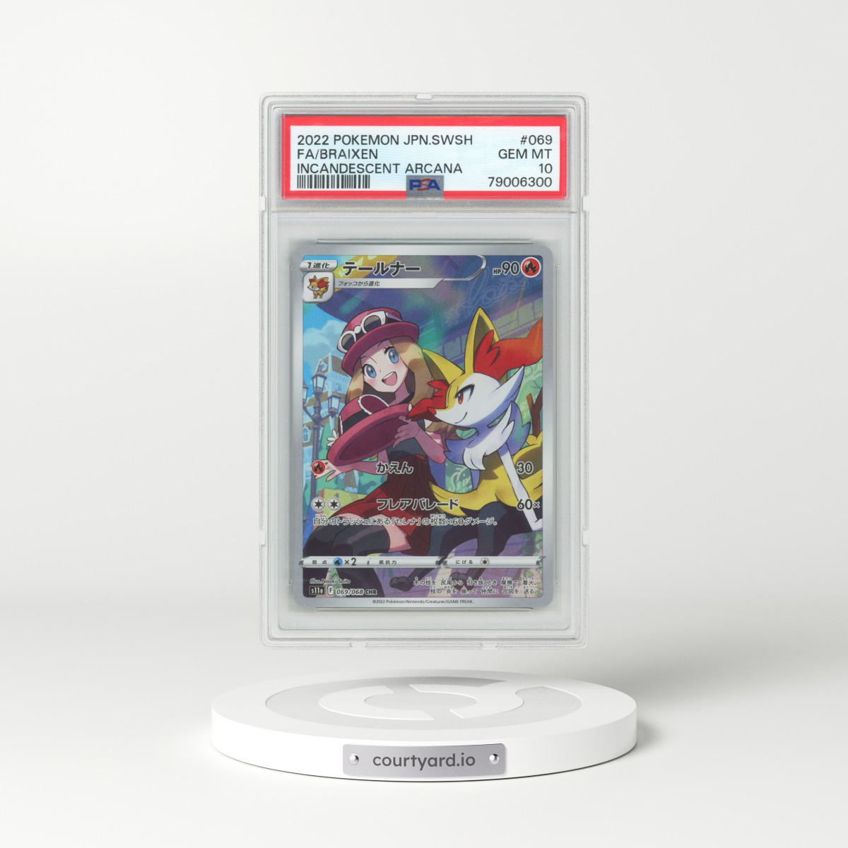 2022 Pokémon Sword & Shield Incandescent Arcana #069 Braixen - Full Art (PSA 10 GEM MINT)