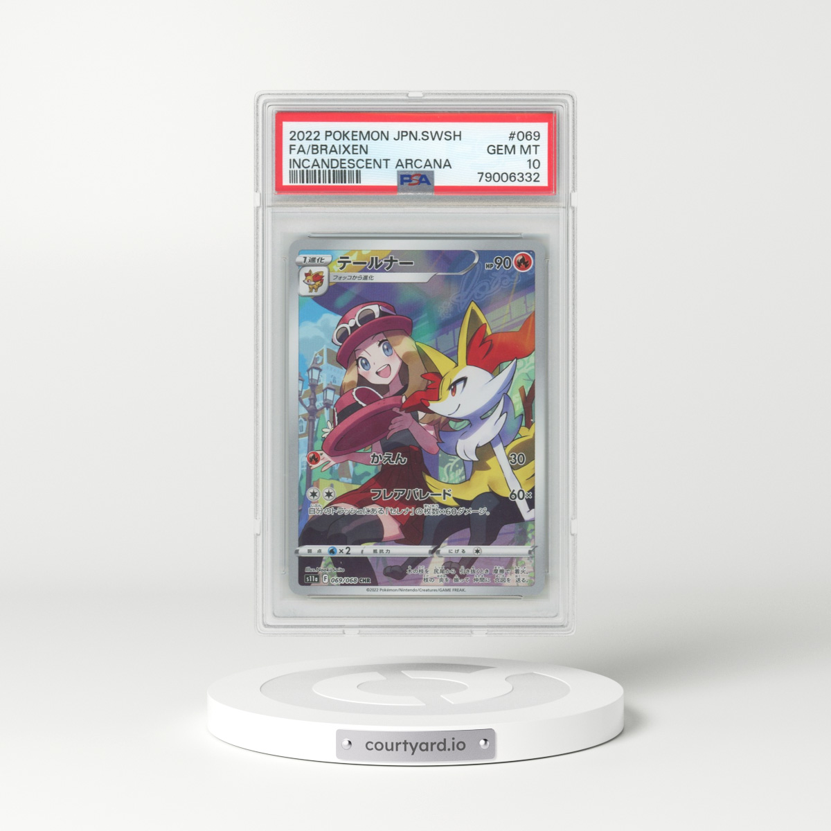 2022 Pokémon Sword & Shield Incandescent Arcana #069 Braixen - Full Art (PSA 10 GEM MINT)
