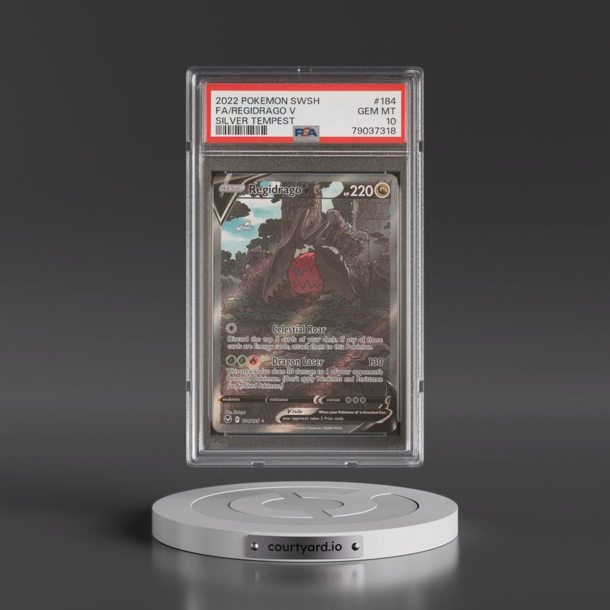 2022 Pokémon Sword & Shield Silver Tempest #184 Regidrago V - Holo Full Art (PSA 10 GEM MINT)