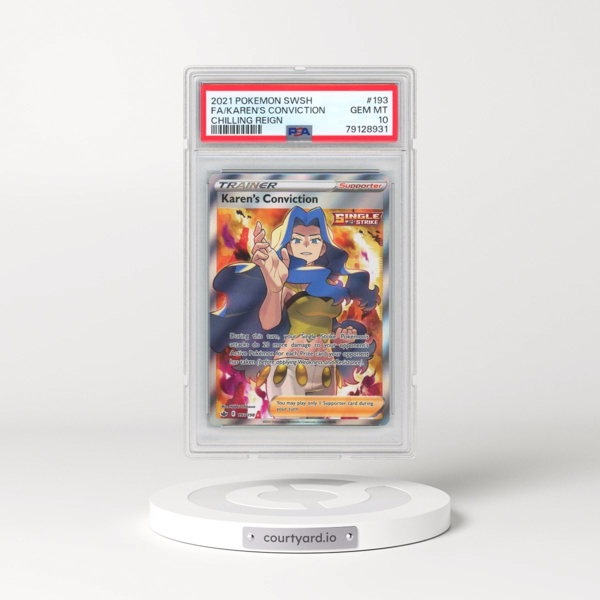 2021 Pokémon Sword & Shield Chilling Reign #193 Karen's Conviction - Full Art (PSA 10 GEM MINT)