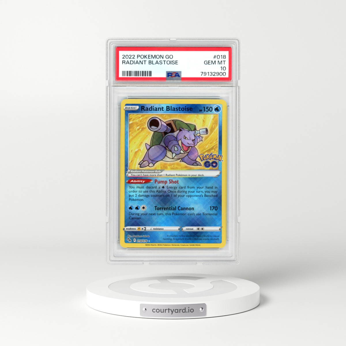 2022 Pokémon Go #018 Radiant Blastoise - Holo (PSA 10 GEM MINT)