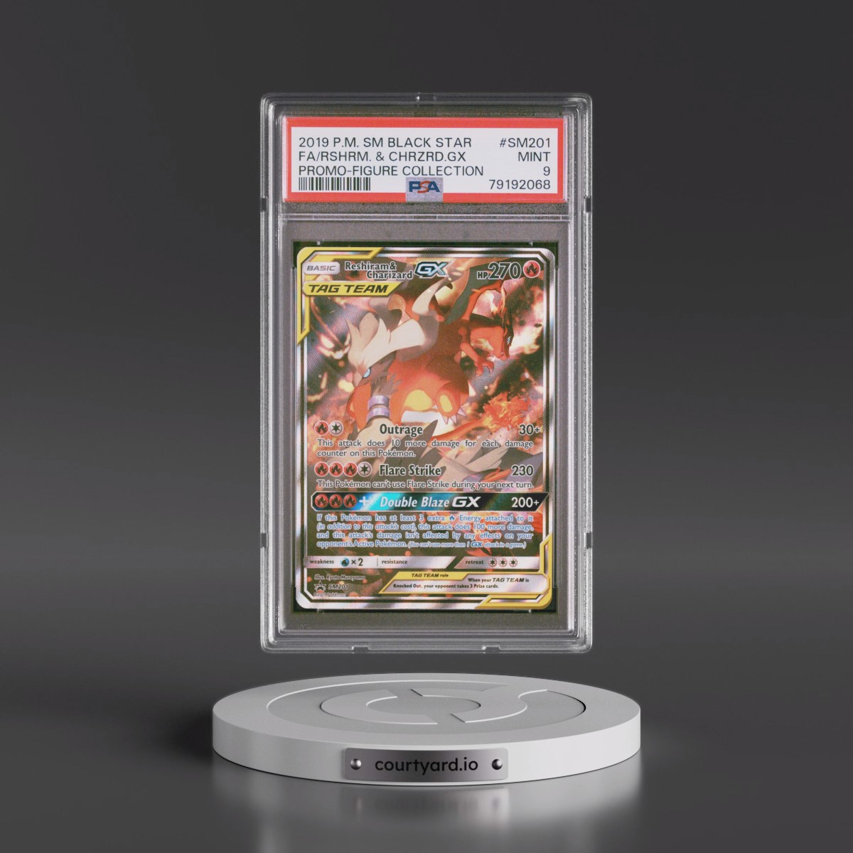 2019 Pokémon SM Black Star Promo #SM201 Reshiram & Charizard GX - Holo Full Art Reshiram & Charizard-GX Figure Collection (PSA 9 MINT)