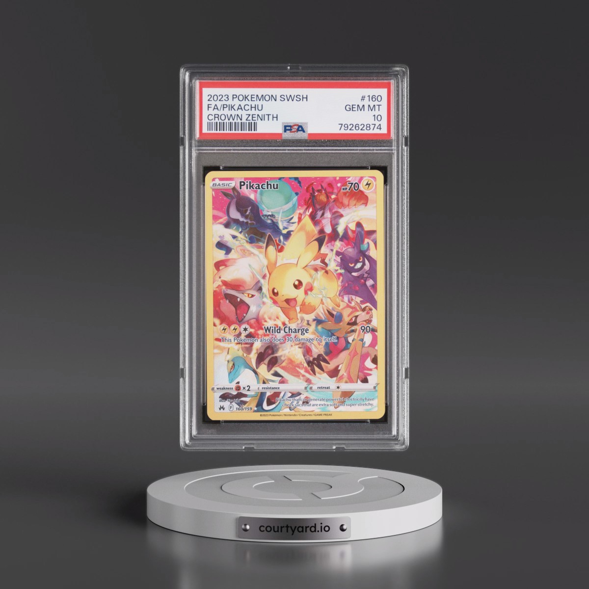 2023 Pokémon Sword and Shield Crown Zenith #160 Pikachu - Full Art (PSA 10 GEM MINT)