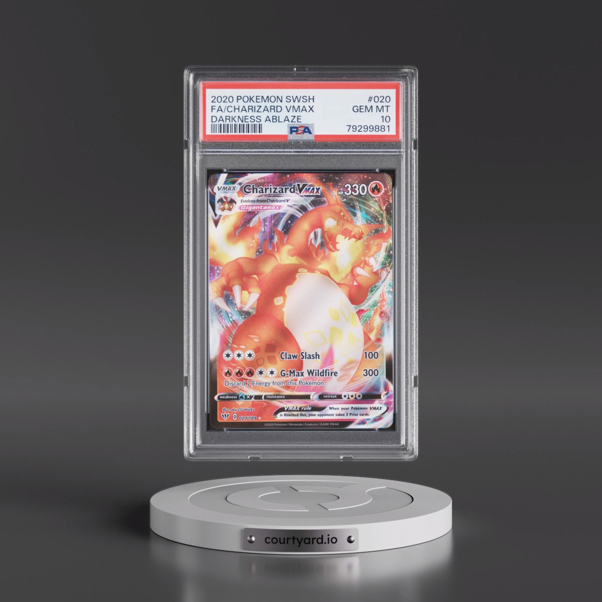 2020 Pokémon Sword & Shield Darkness Ablaze #020 Charizard Vmax - Full Art (PSA 10 GEM MINT)